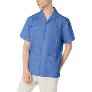 China Cuban Guayabera Mens Casual Short Sleeve Shirts 100% Linen With 4 Pockets factory