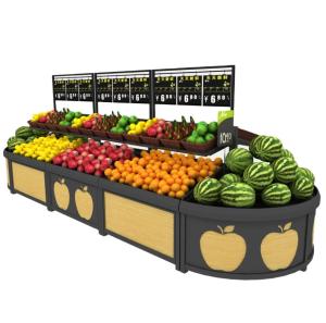 China Metal Supermarket Fruit And Vegetables Shelves 2 Layers Display Rack factory