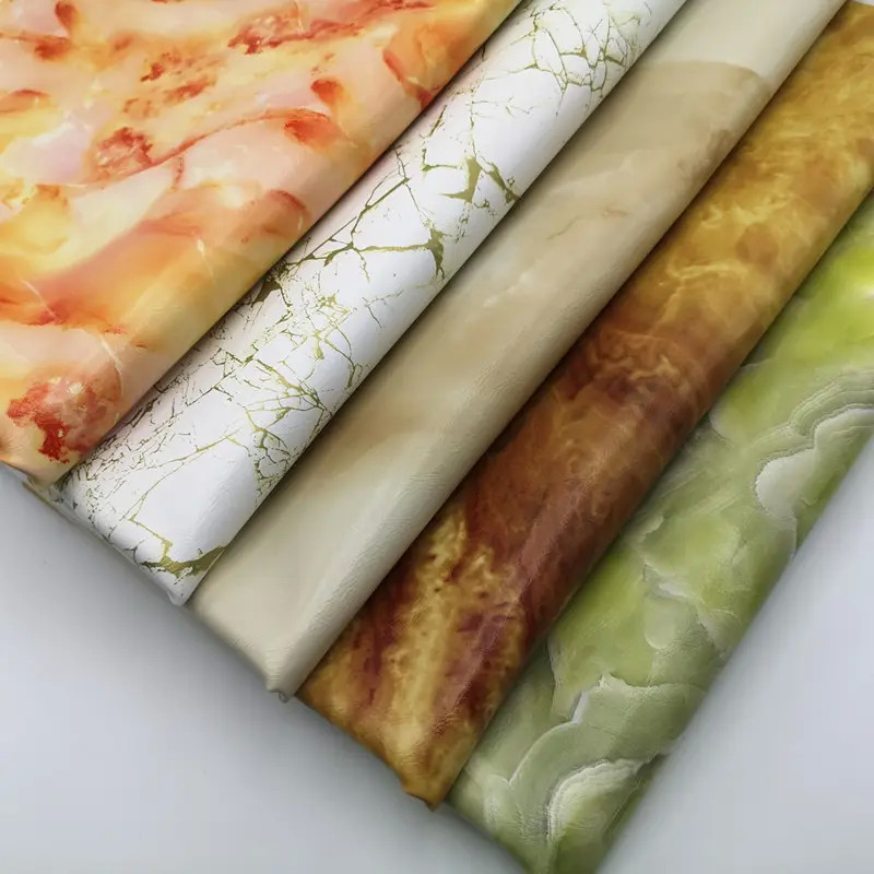 0.7mm Waterproof PU Synthetic Leather Faux Matte Marble Pattern