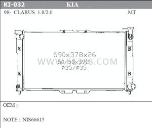 China Clarus 1.8/2.0'98 KIA Radiator / Replacement Auto Radiators OEM Ok9b0-15-200 factory