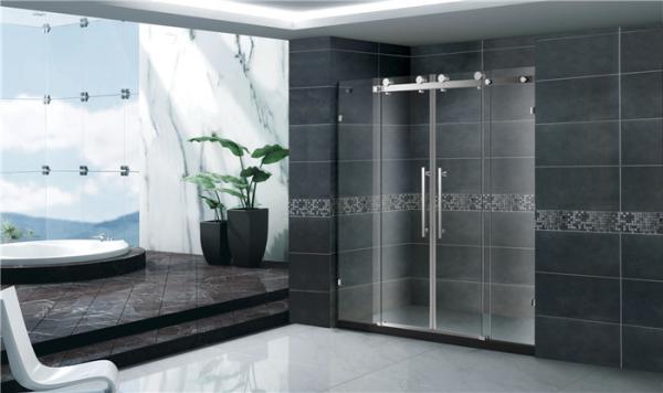 Economic Double Sliding Glass Shower Doors Frameless With Stainless Steel