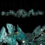 Large Glass Emerald Lotus Leaves Shape Chandelier For Staircase Hotel Lobby