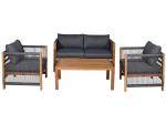 Outdoor Furniture Set with Wooden Lounge Chairs and PE Rattan Weave W71 x D66 x