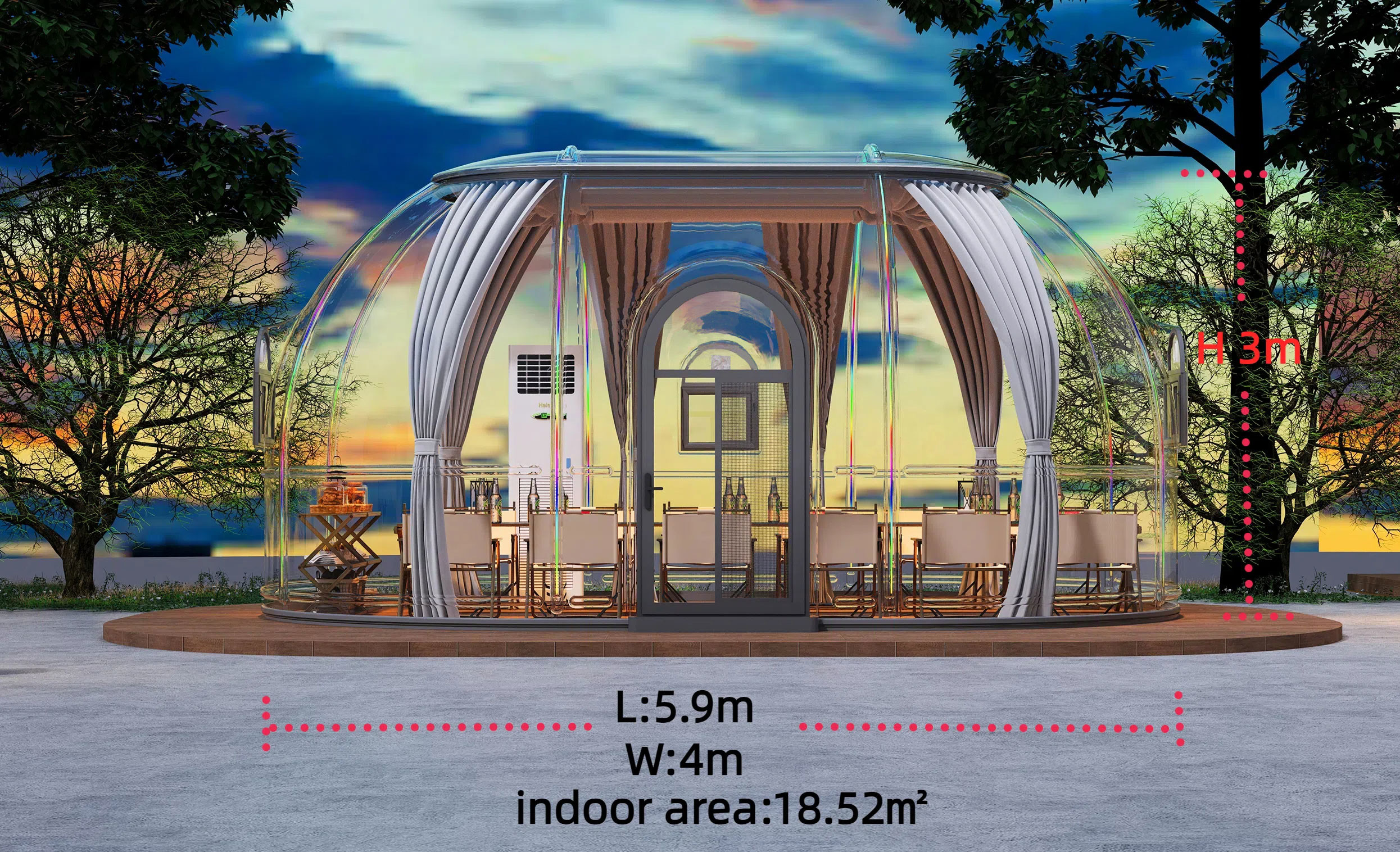 Camping Outdoor Bubble Tents 18.52M2 Pre Fabricated Homes Dome Transparent Tent 3M