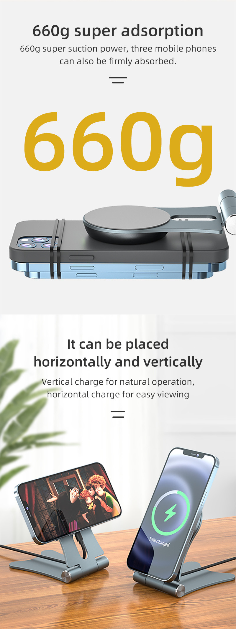 Magnetic Qi Wireless Charging Station 15w Metal Mobile Phone Desk Stand