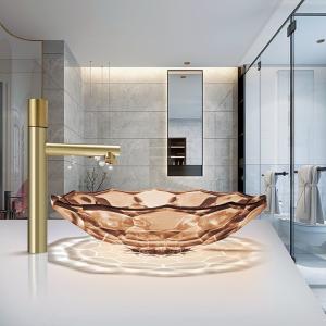 China North Americ Style Glass Wash Basin Tea Color Vessel Sinks factory