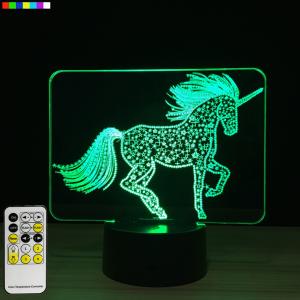 China Unicorn 3d Night Light 7 Colors Change with Remote Night Lights for Kids Room Decor or Perfect Gift for Kids factory