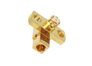 China 50Ohm Right Angle SMP Female Connector 2 Holes Flange Mount Cable Connector factory