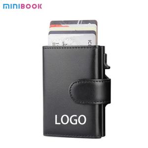 China Microfiber Synthetic Leather Metal Card Holder Wallet for Business and RFID Protection factory