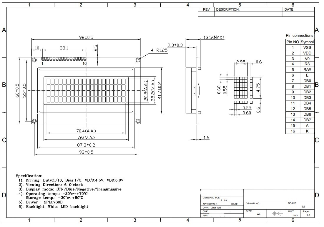 20*4 STN Blue 6H 5V positive character LCD Module industrial display