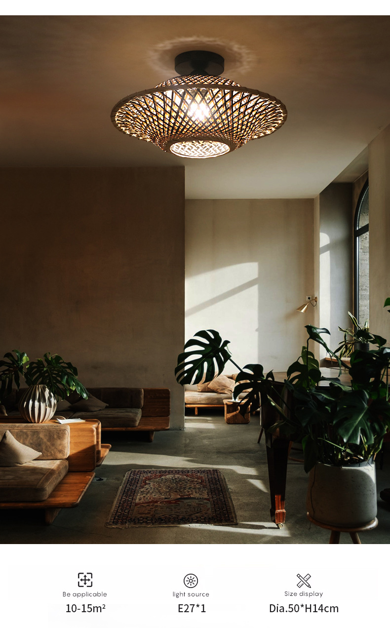Round Bamboo Pendant Lamp , Woven Ceiling Light For Indoor Lighting