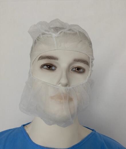 White Disposable Balaclava Hood / Medical Head Cover With Face Mask Bottom Open