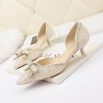 6868-3 European And American Sexy Pointed Pump High Heels Bowknot Rhinestone