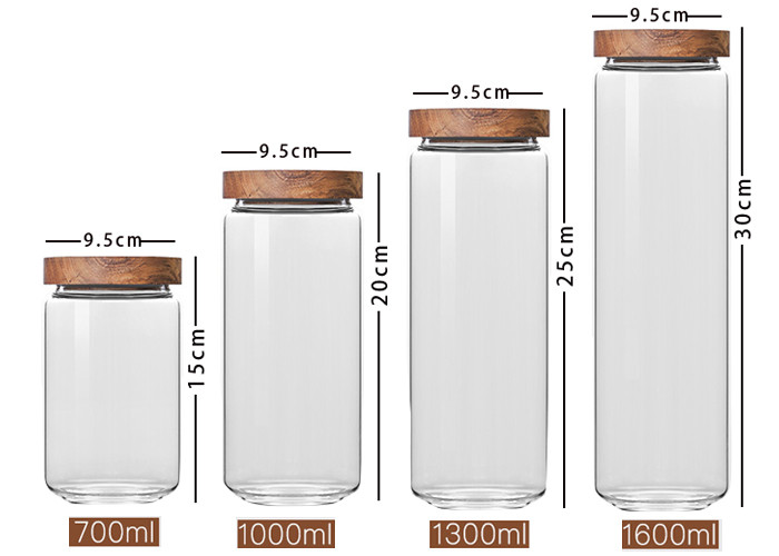 Decorative Sealable Glass Jars With Wooden Lid 400ml-1600ml Capacity