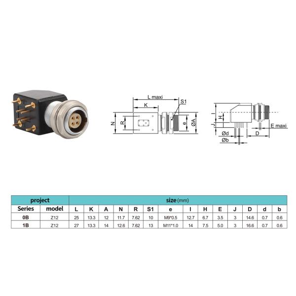 B Series Z12 4Pin Double Nut Fixed Angle Socket 90° Angled Double Nut Fixed For Printed Circuit Boards
