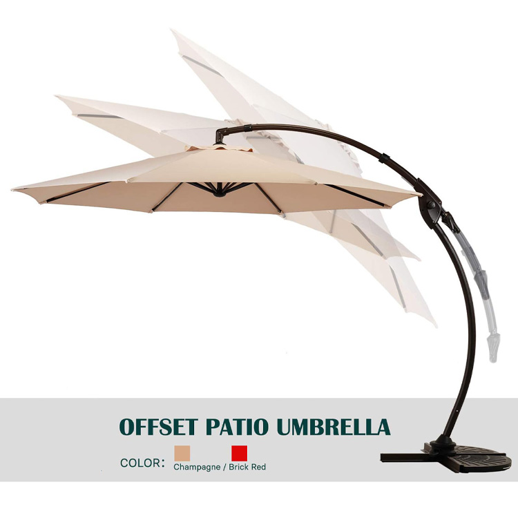 Outdoor Patio Garden Aluminum Curvy Cantilever S Shape Banana Umbrella Parasols with Base