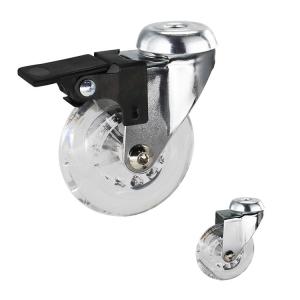 China 2 Inch PU Casters For Furniture Bolt Hole Head Soft Clear Castors Single Lock factory