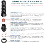 Strain Relief Flexible Cable Glands, Spiral, Nylon 6 (PA6), G1/4"~G3/4" Thread,