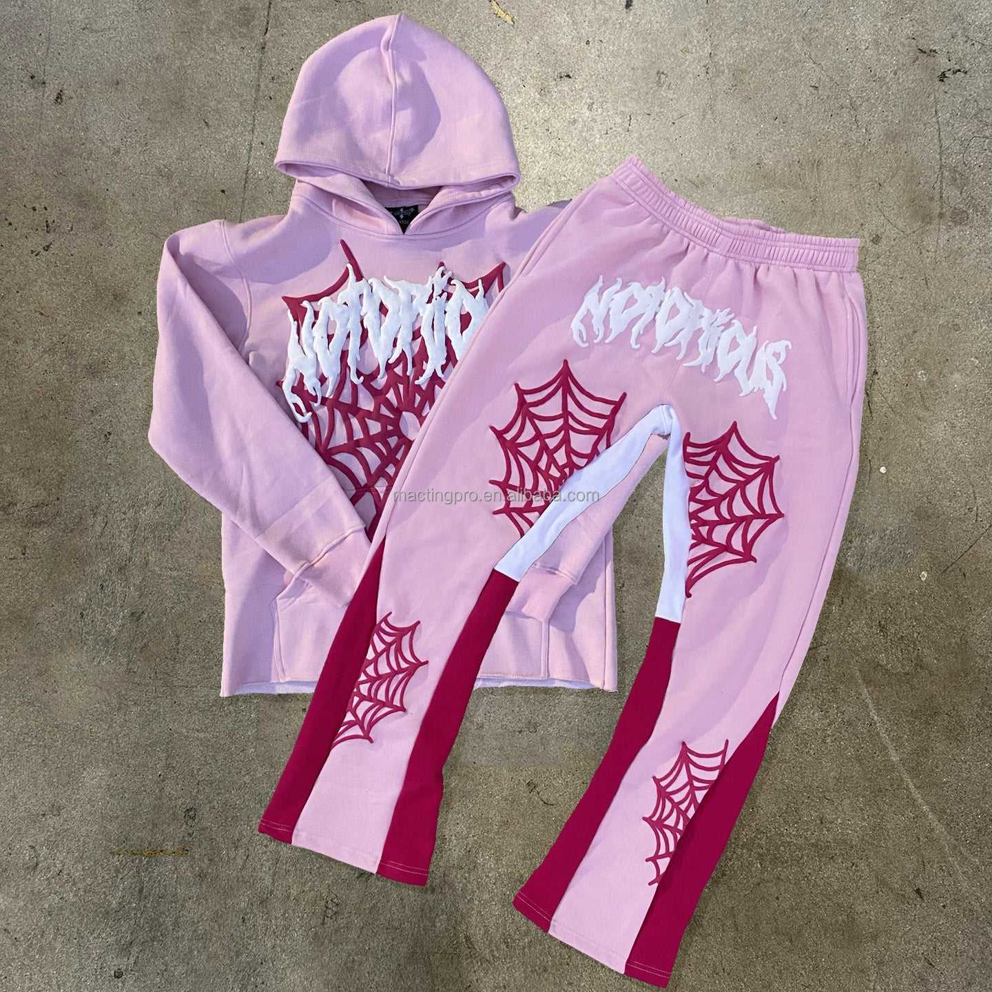 Custom Size Y2K Cut Raw Hem Hoodie and Sweatpants Set for Men's Streetwear in Cotton