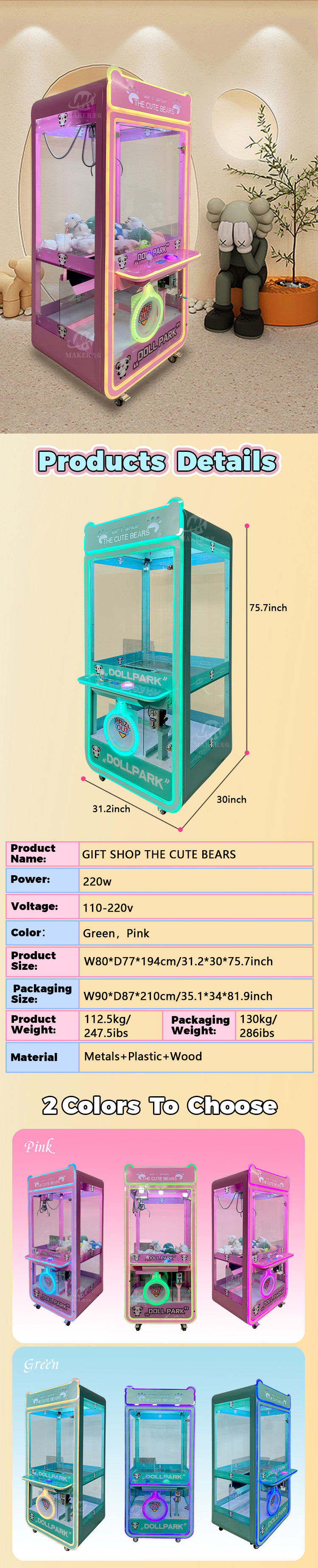 Wholesale Custom Coin Operated Toy Vending Arcade Claw Crane Machine Cheap Bill Operation Doll Claw Machine