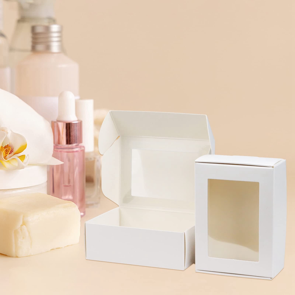 Custom Logo Folding Soap Packaging Box with Clear Window White Kraft Paper Material