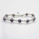 Sterling Silver Link 5x7mm Created Amethyst Cubic Zircon Tennis Bracelet (H08)
