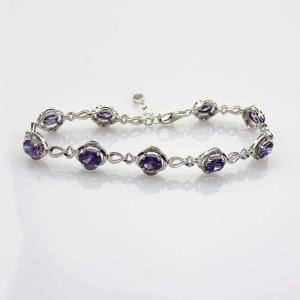 China Sterling Silver Link 5x7mm Created Amethyst Cubic Zircon Tennis Bracelet (H08) factory