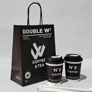 China Food Delivery Packaging Kraft Paper Bag with Your Own Logo and Hand Length Handle factory