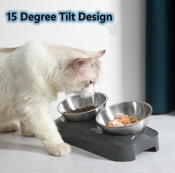 15° Tilted Raised Stainless Steel Indoor Cats Bowls With Stand For Food And