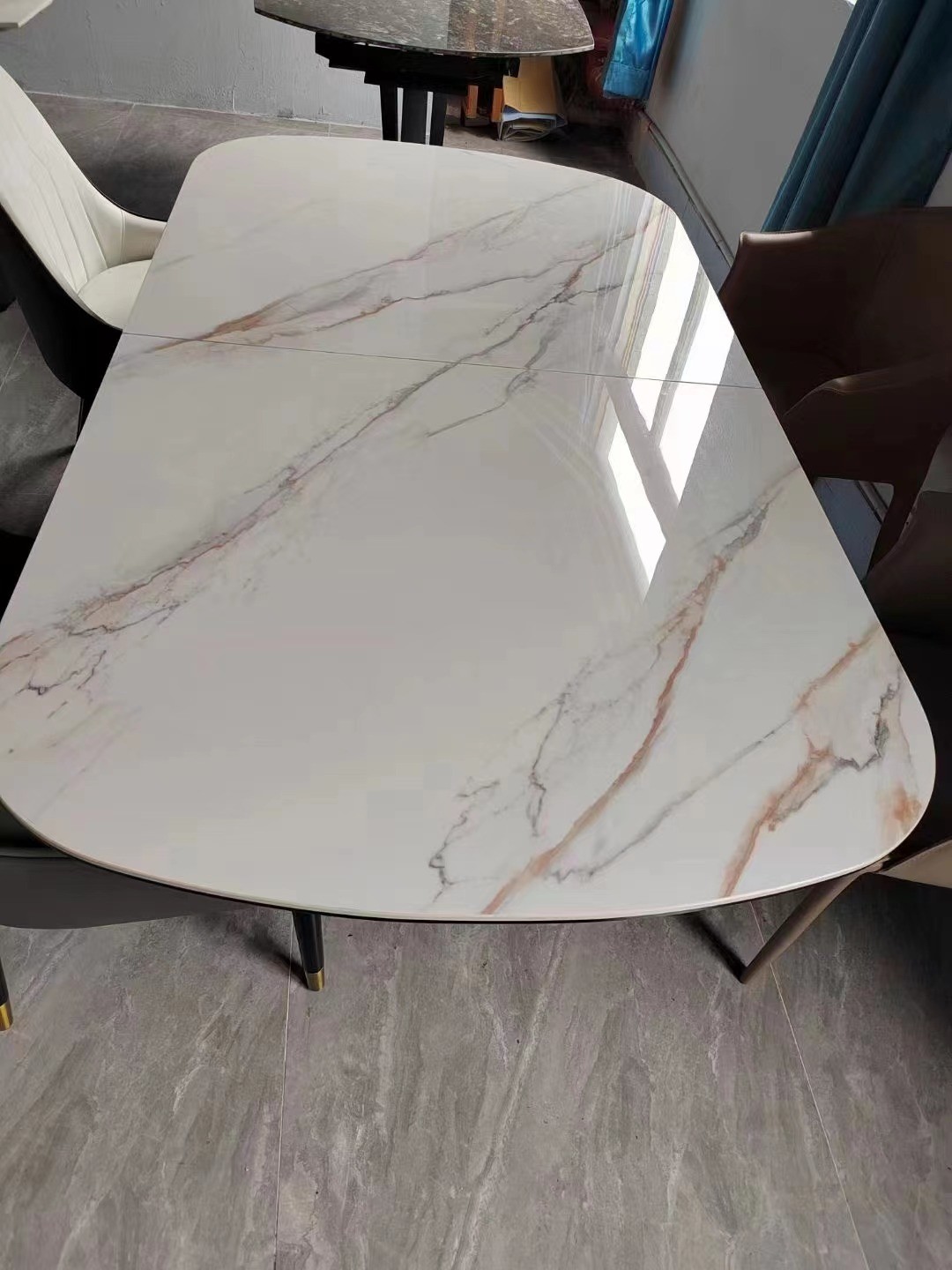 SAI Marble Printing Tempered Art Glass Rectangular Dining Table