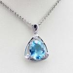 Sterling Silver Oval Blue Topaz Cubic Zirconia Pendant Necklace (P30)