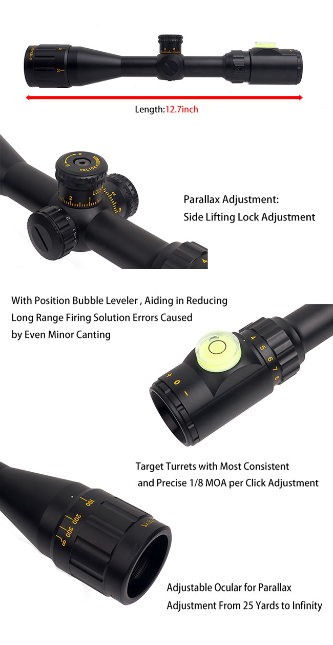 4-16X44AOE Bubble Leveler Riflescope Tactical Hunting Scope , 16X Magnification Hunting Scopes Optics