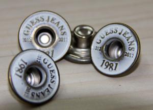 China Zinc Alloy Custom Clothing Buttons White Oil Back Nail Removable factory