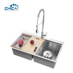 30x22x10cm Double Bowl Handmade House Kitchen Sink With Faucet Stainless Steel
