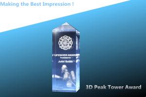 China 3D Peak Tower Awards/3d laser tower crystal award/3d laser tower crystal trophy factory