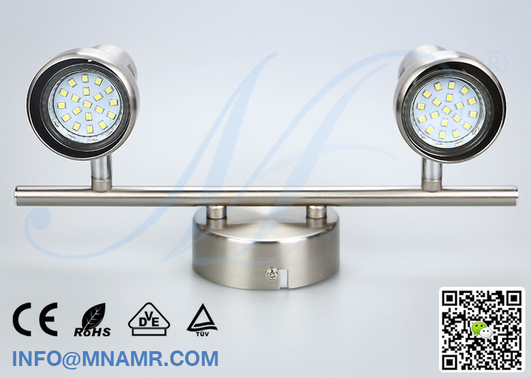 Hot Sale Double Heads LED Vanity Light Fixtures Nickel Matt Come With 2x5W GU10 LED Lamp Warm White Emitting Color