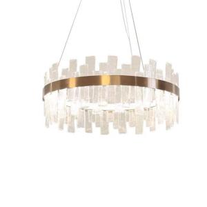 China Iron LED Strip Residential Glass Pendant Light Yellow Bronze Color factory