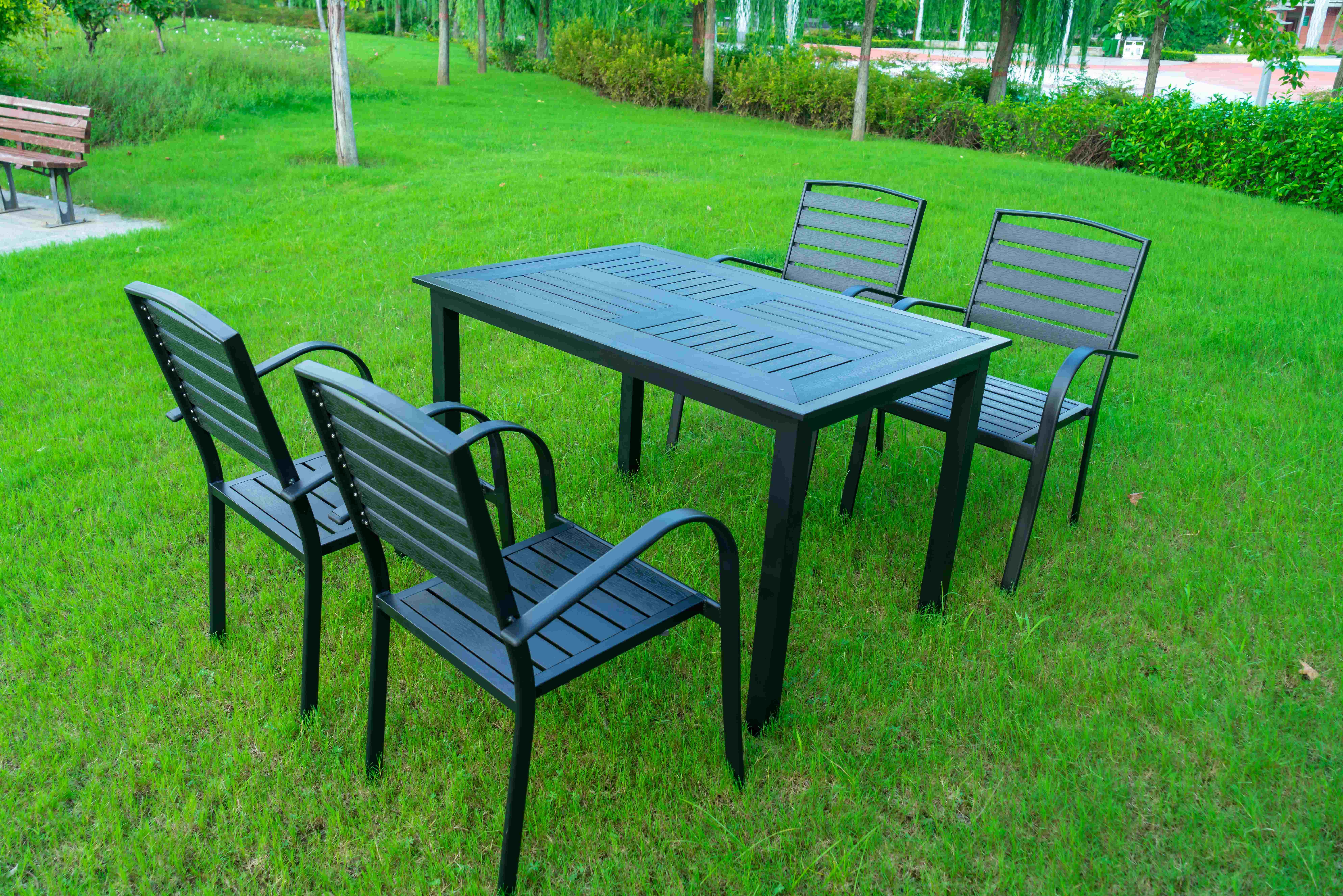 5 Pieces Extendable Modern Black China Manufacturer Wood Metal Chairs Patio Garden Outdoor Furniture