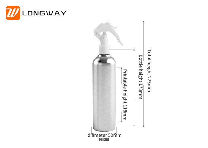 250ml Silver Aluminum Cosmetic Bottles With Trigger Spray Pump Medical Industrial Use