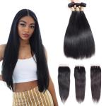 Three Part 4 X 4 Closure 100 Human Hair Extensions / Remy Human Hair Straight