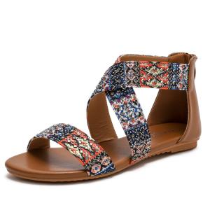 China BS059 Amazon Sandals Female Summer New Fashion Fairy Style Seaside Bohemian Ethnic Style Beach Flat Shoes factory