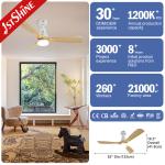 52" Led Ceiling Fan Wood Blade Ac Motor Low Noise 3 Speeds Remote Control