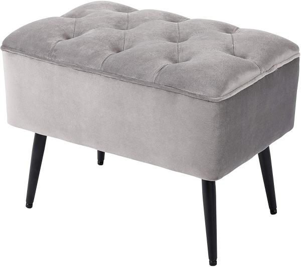 Tufted Rectangle Grey Ottoman Velvet Foot Stool , Soft Compact Storage Stool