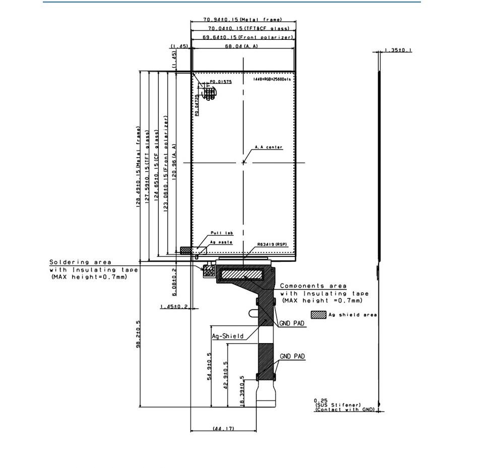 5.5 Inch TFT LCD Display Module, 1440*2560 50pins, HDMI Driving IC R63419