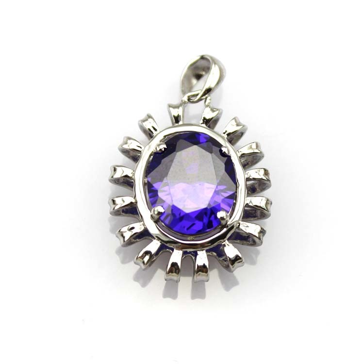 Women Jewelry 925 Silver 10mmx12mm Oval Amethyst Cubic Zircon Pendant (PSJ0188)