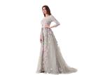 Three Quarter Arabic Evening Dresses , Embroidery Tulle Fabric Ladies Prom Dress