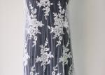 Embroidery Pearl Floral Corded Lace Fabric , White Bridal Lace Fabric With