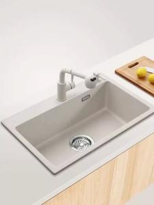China White Composite Quartz Undermount Kitchen Sink 635mm Length Without Faucet factory