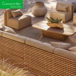 Outdoor Foam Cushion Water-Resistant Fabric Hotel Luxury Teak Outdoor Sofa Set