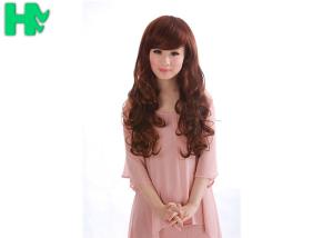 China Red Body Wave Left Side Part None Lace Long Synthetic Wigs / Heat Resistant Fiber Hair factory